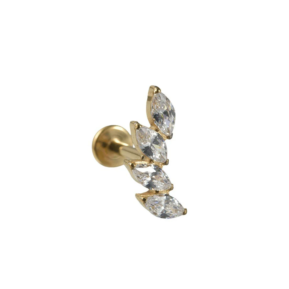 Titanium Alloy Clawshaped Marquise Flower Zircon Earrings And Rhombus Lip Rings With Electroplating Leaves Diamond Square Pattern Simple Style Unisex - Image 5
