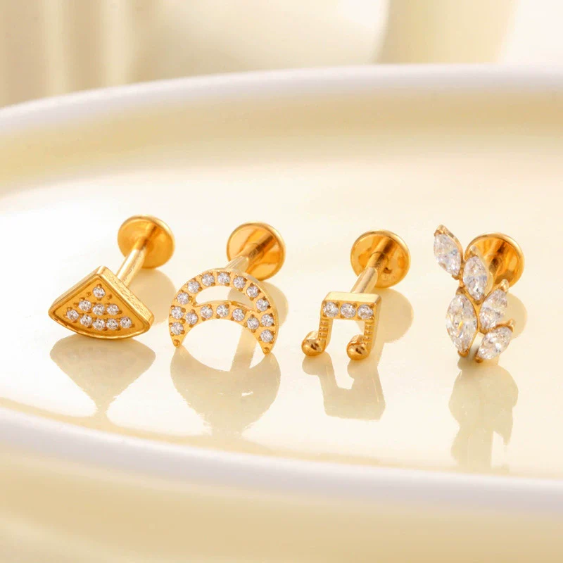 Titanium Alloy Flower Pattern Electroplated Women's Cartilage Puncture Earrings - Image 4