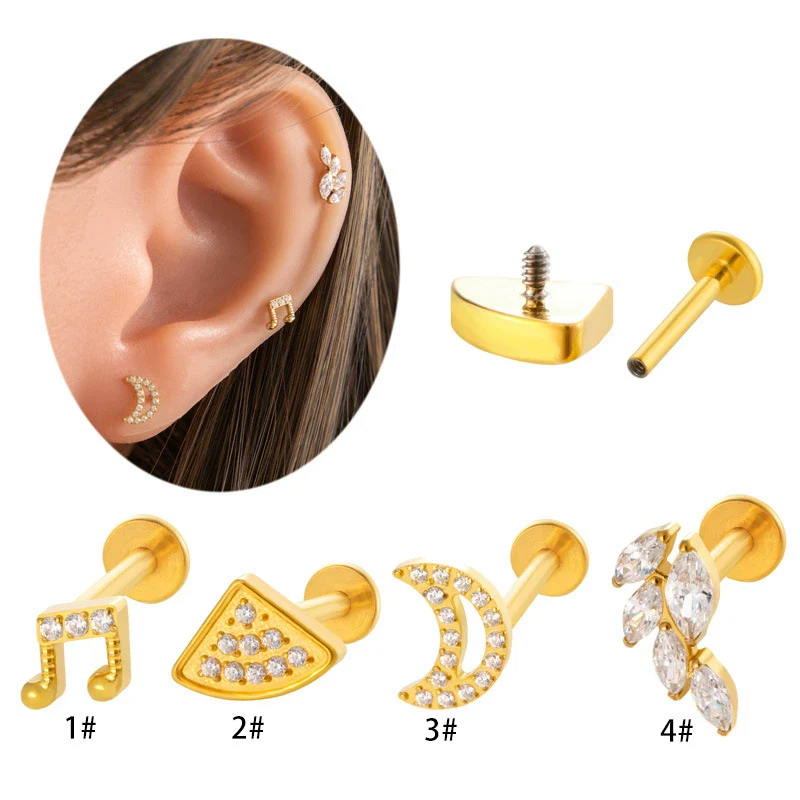 Titanium Alloy Flower Pattern Electroplated Women's Cartilage Puncture Earrings - Image 5