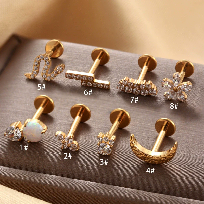 Titanium Alloy Flower Pattern Electroplated Women's Piercing Ear Nails - Image 7