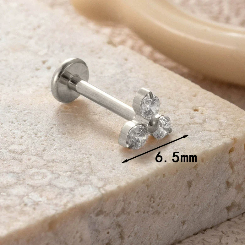 Titanium Alloy Geometric Flowershaped Inlaid Zircons Pushpin Lip Nail Rod Cartilage Piercing Earrings For Women Electroplated - Image 17