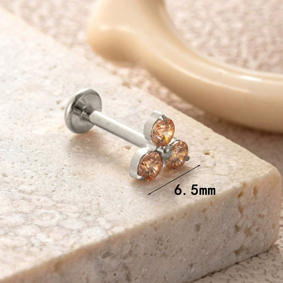 Titanium Alloy Geometric Flowershaped Inlaid Zircons Pushpin Lip Nail Rod Cartilage Piercing Earrings For Women Electroplated - Image 20
