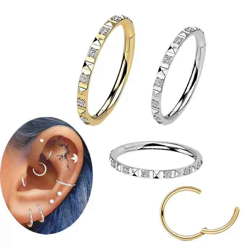 Titanium Alloy Geometric Jewelry With Diamonds Lip Ring Nose Ring Tongue Nail Ear Bone Ring - Image 3