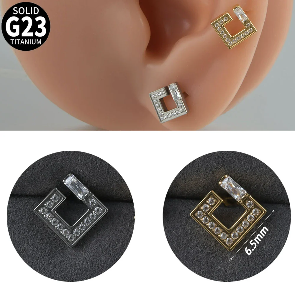 Titanium Alloy Geometric Tshaped Inlaid Zircon Lip Nail And Ear Bone Nail Puncture Jewelry With Electroplating - Image 6