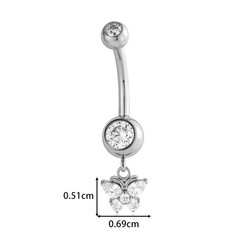 Titanium Alloy Inlaid Zirconium Flower Butterfly Pendant Navel Nail Women's Abdominal Piercing Jewelry - Image 15