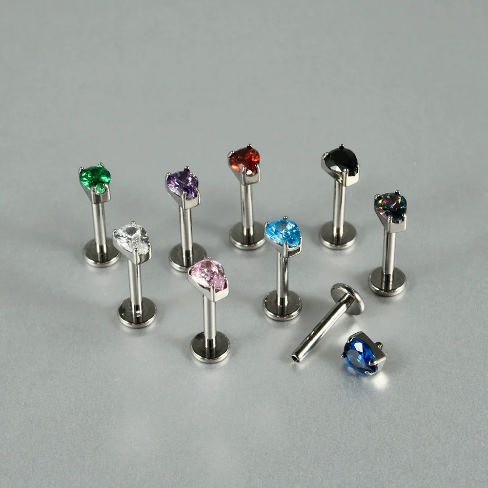 Titanium Drop Shape Zircon Puncture Earring - Image 2