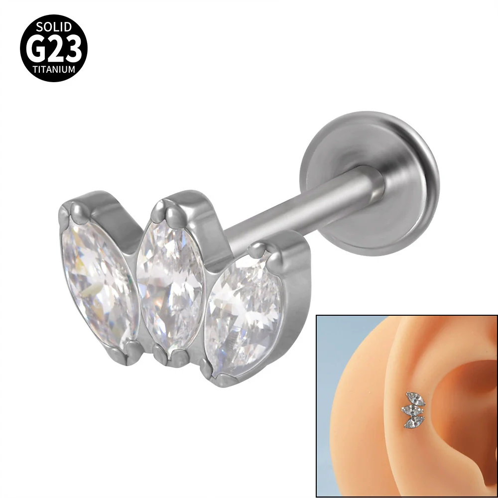 Titanium Electroplated Unisex Horse Eye Zircon Earrings And Inner Tooth Ear Bone Nail Earrings - Image 13