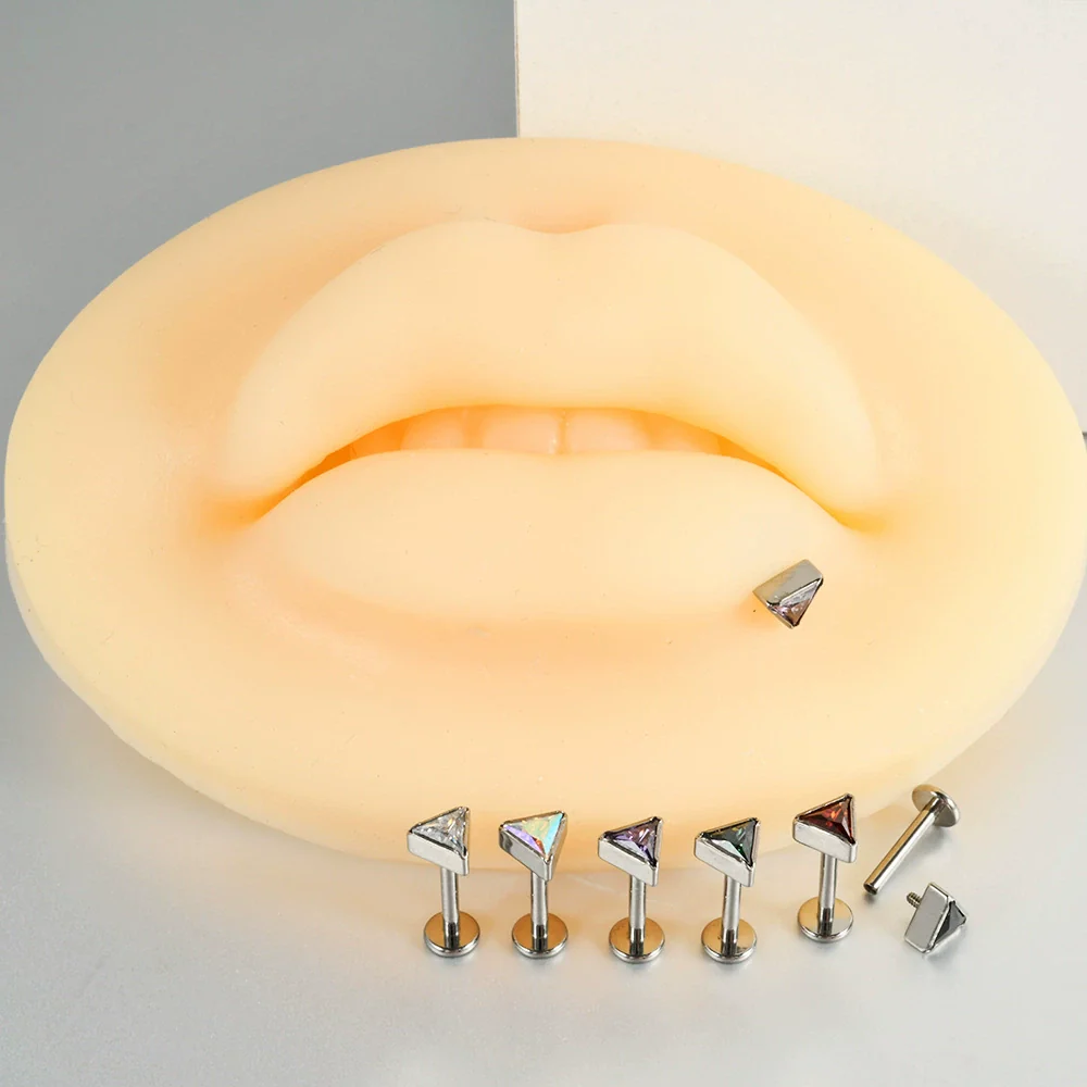 Titanium Geometric Polishing Triangle Zircon Ear Bone Nail And Lip Ring For Unisex - Image 4