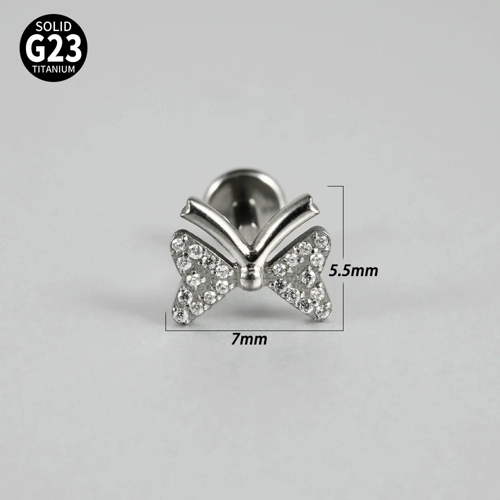 Titanium Inner Tooth Lip Nail And Lip Ring Jewelry With Geometric Pattern And Electroplating Butterfly And Dog Footprint Inlaid Zircon - Image 20