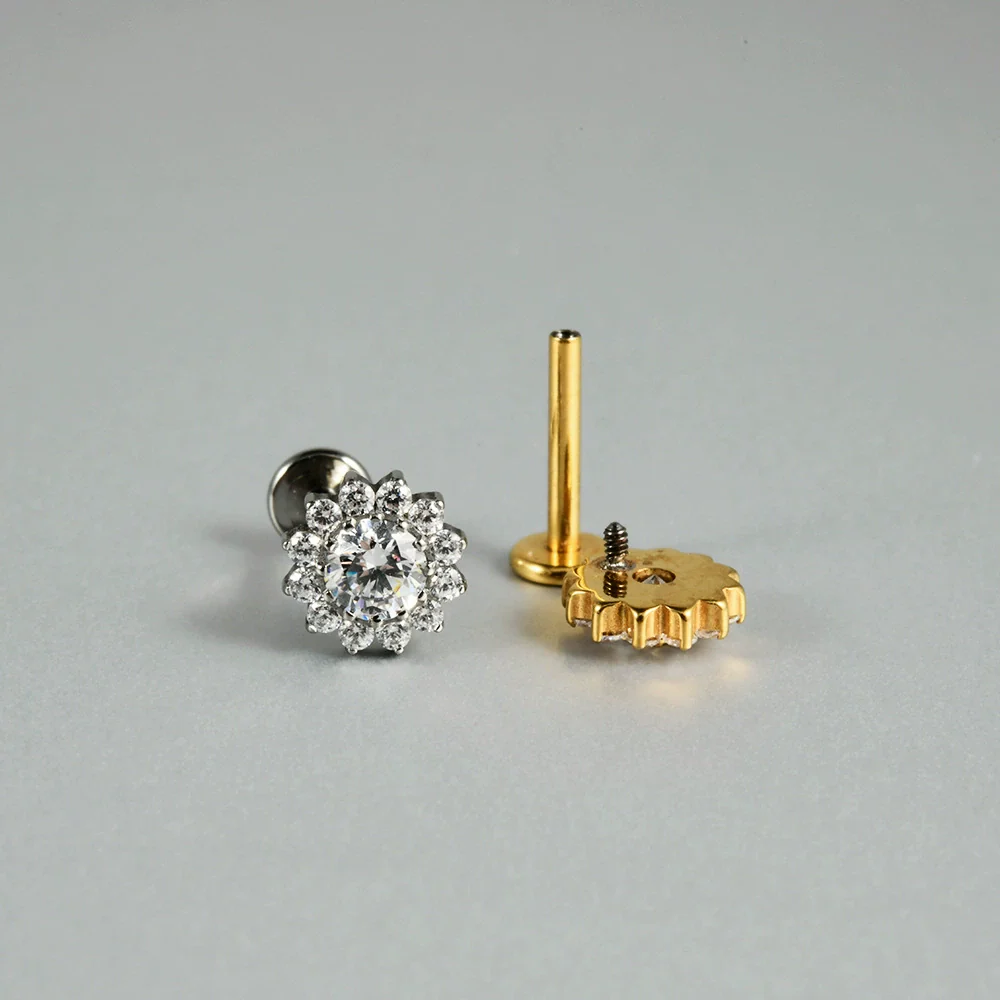 Titanium Inner Tooth Lip Nail And Lip Ring Jewelry With Geometric Pattern And Electroplating Treatment - Image 4