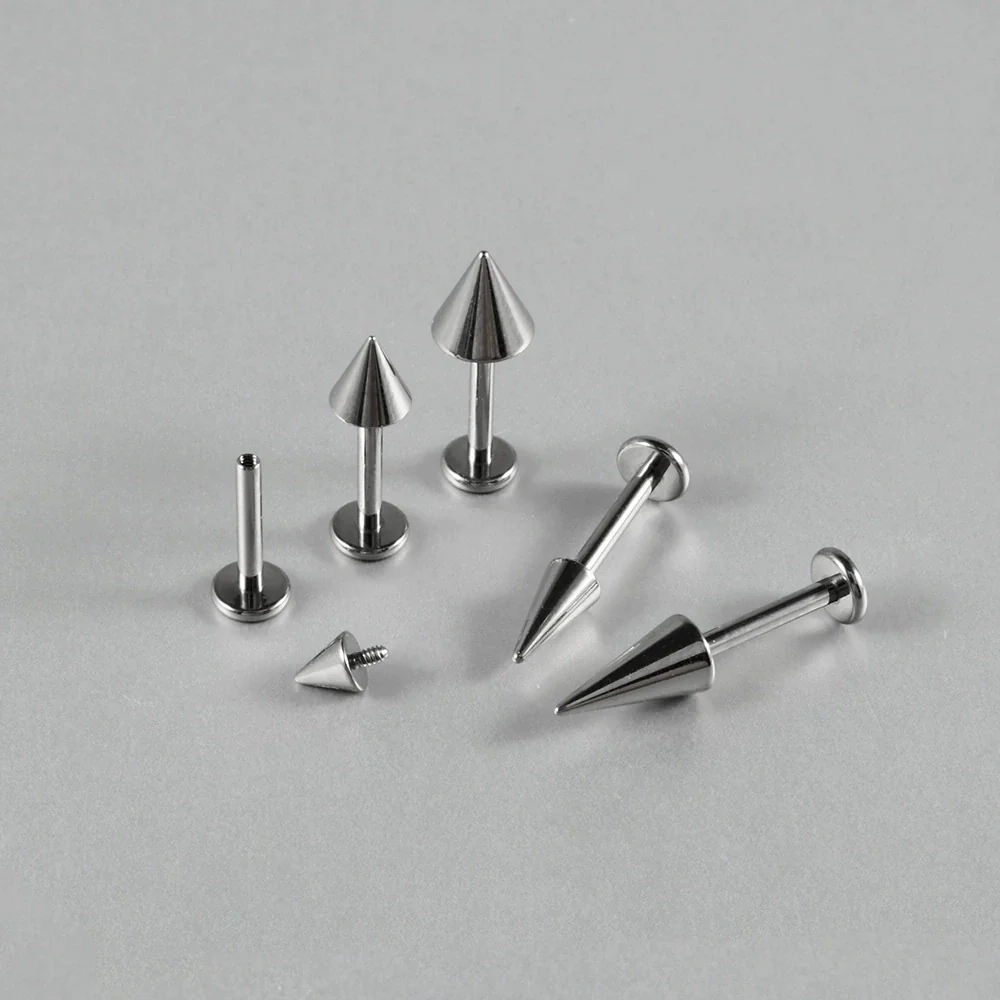 Titanium Internal Thread Pointed Cone Lip Nail Simple Ball Internal Tooth T Shaped Lip Ring Puncture With Geometric Style And Polishing Treatment - Image 2