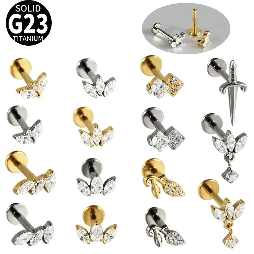 Titanium Lip Nail Ear Nail Puncture Decoration With Tshaped Rod And The Crown Pattern Electroplated