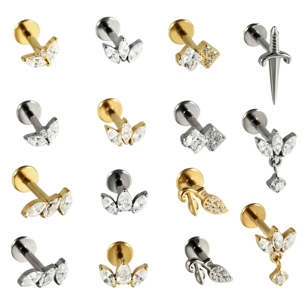 Titanium Lip Nail Ear Nail Puncture Decoration With Tshaped Rod And The Crown Pattern Electroplated - Image 5