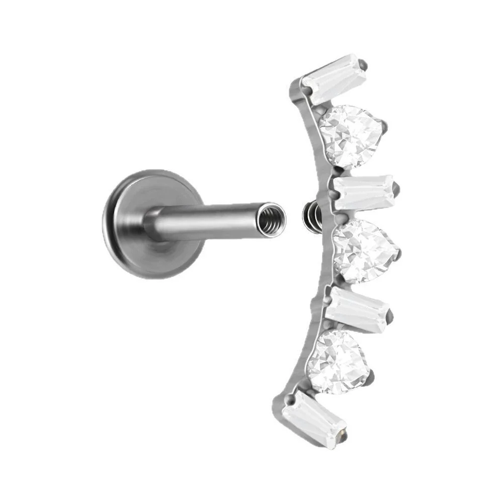 Titanium Lip Ring And Ear Nail Jewelry With Geometric Pattern And Zircon Design - Image 5