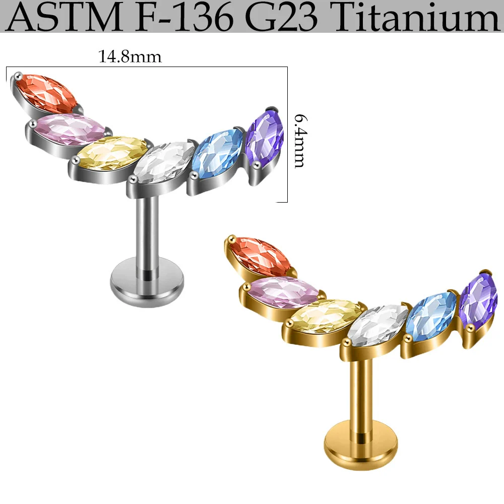 Titanium Marquise Curved Lip Nail Fivestar Electroplated Earrings And Lip Ring With Wave Pattern - Image 16
