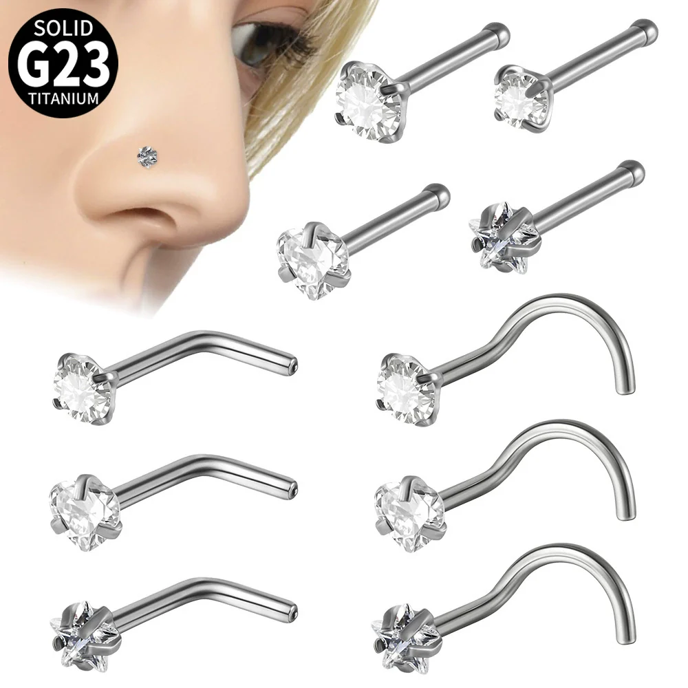 Titanium Nose Ring Zircon Heart Shape Body Piercing Decoration