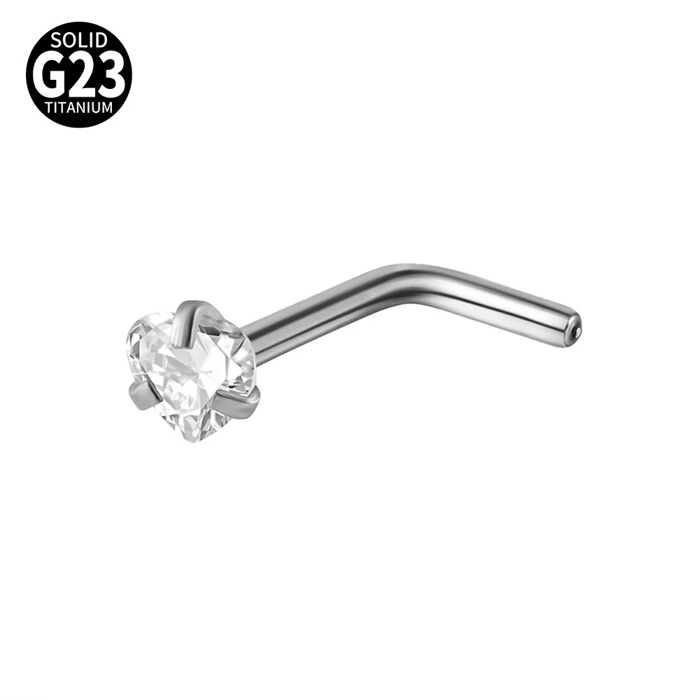 Titanium Nose Ring Zircon Heart Shape Body Piercing Decoration - Image 10