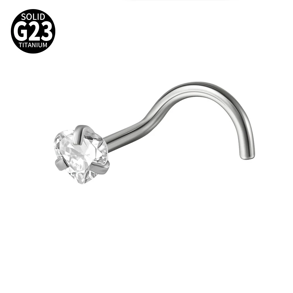 Titanium Nose Ring Zircon Heart Shape Body Piercing Decoration - Image 11