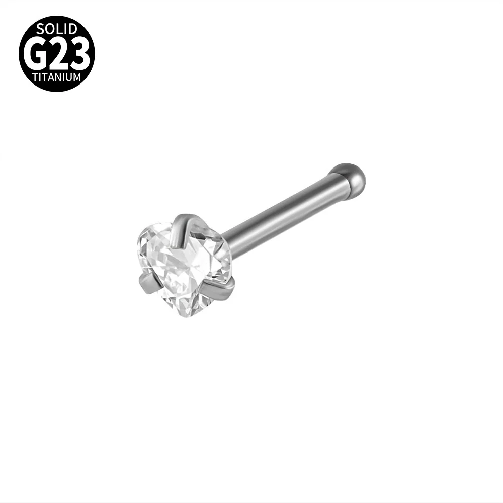 Titanium Nose Ring Zircon Heart Shape Body Piercing Decoration - Image 9
