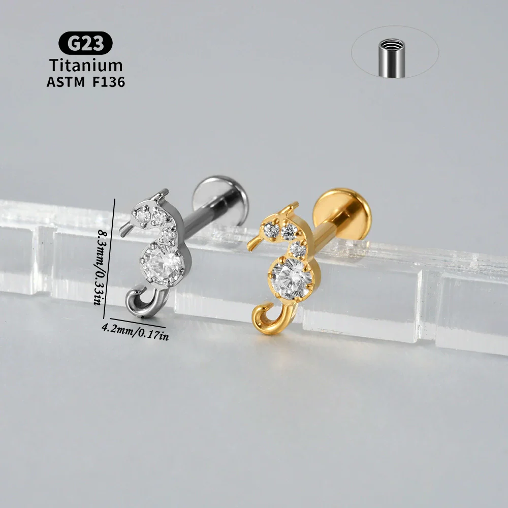 Titanium Seahorse And Flower Pattern Electroplated Curved Chain Earrings Fashion Unisex - Image 6