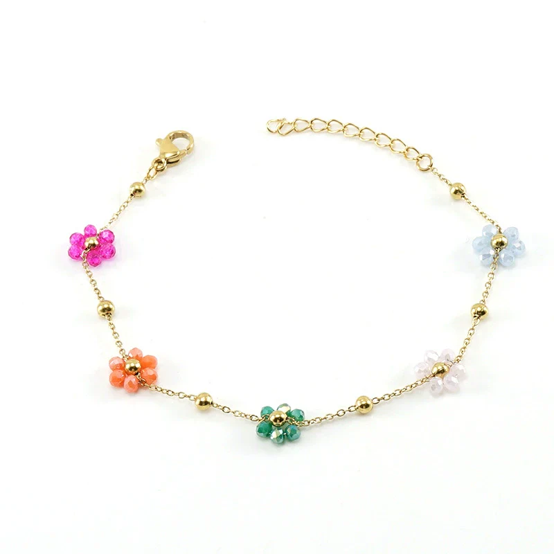 316L Stainless Steel 18K Gold Plated Crystal Flower Geometric Cross Chain Women's Bracelet And Necklace - Image 9
