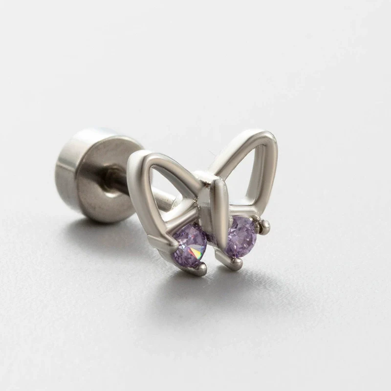 Titanium Steel Bow Shape Zircon Earrings For Women - Image 6