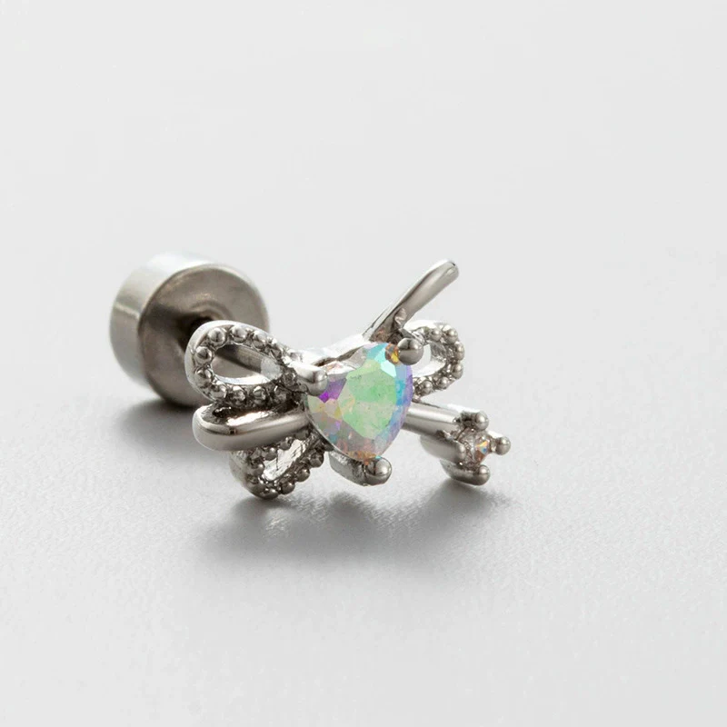 Titanium Steel Bow Shape Zircon Earrings For Women - Image 9