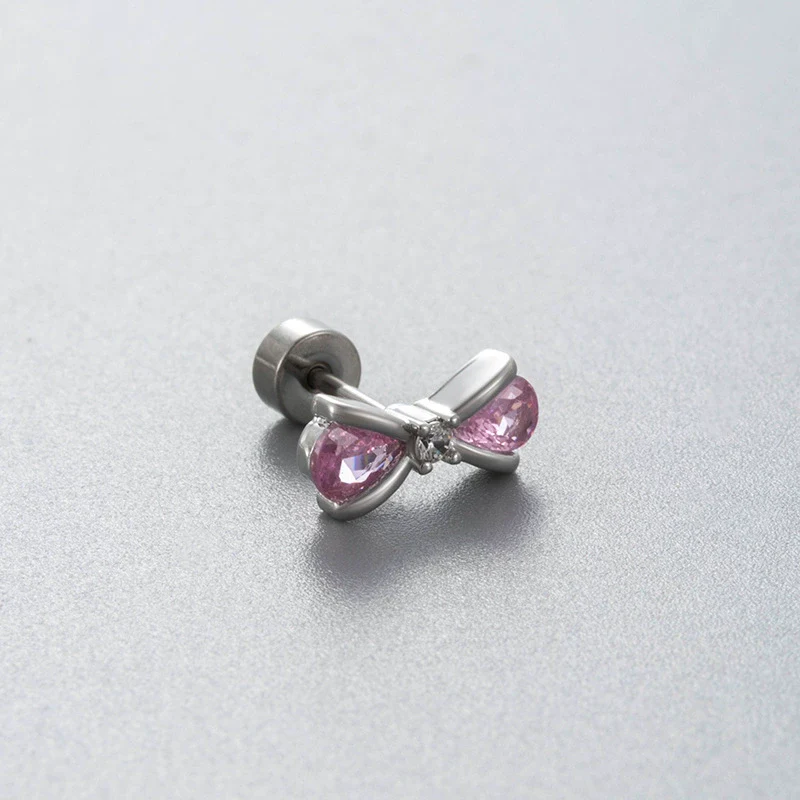 Titanium Steel Bow Shape Zirconia Inlaid Women's Convertible Ear Nail Earrings - Image 6