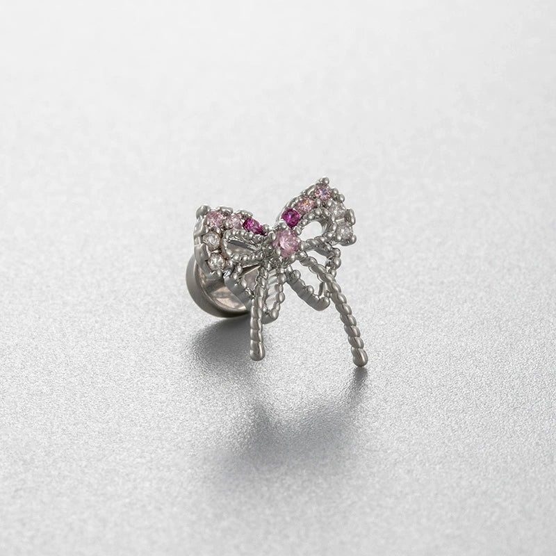 Titanium Steel Bow Shape Zirconia Inlaid Women's Convertible Ear Nail Earrings - Image 9