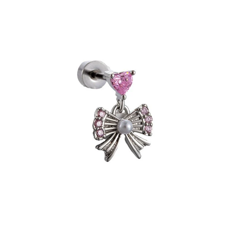 Titanium Steel Bow Zircon Earrings - Image 4