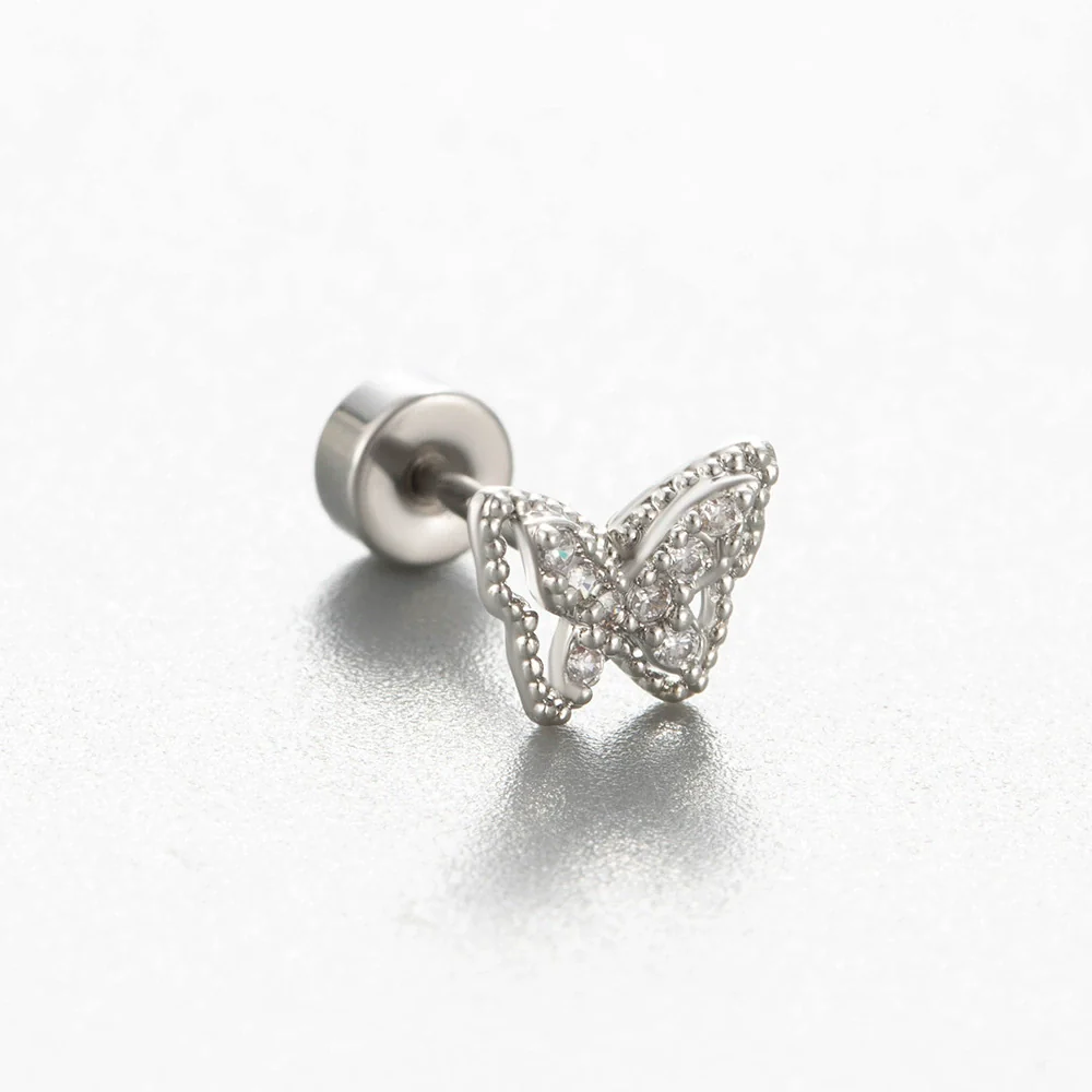 Titanium Steel Cartilage Ear Nail With Cute Bear Love Zircon Inlaid For Women - Image 10