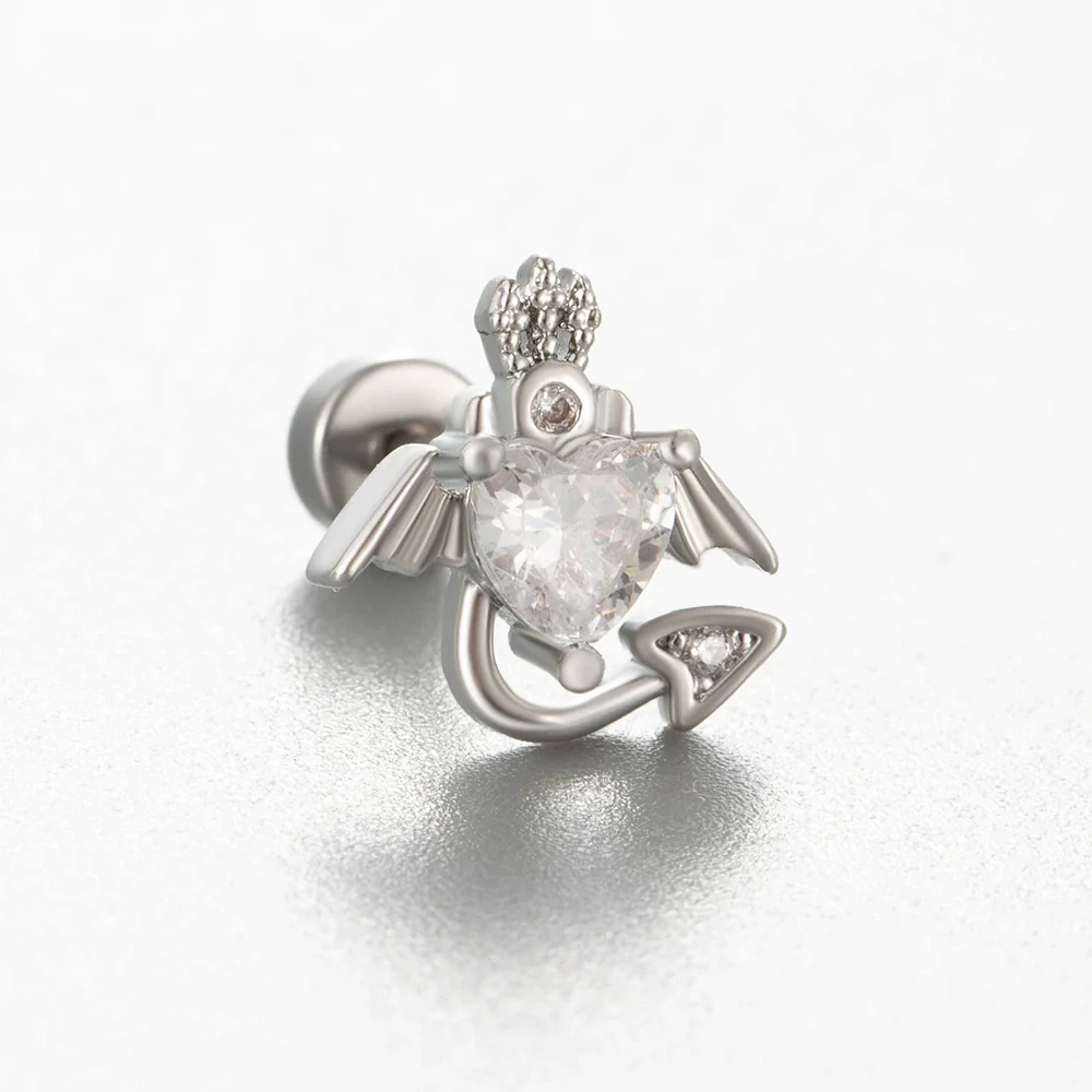 Titanium Steel Cartilage Ear Nail With Cute Bear Love Zircon Inlaid For Women - Image 11
