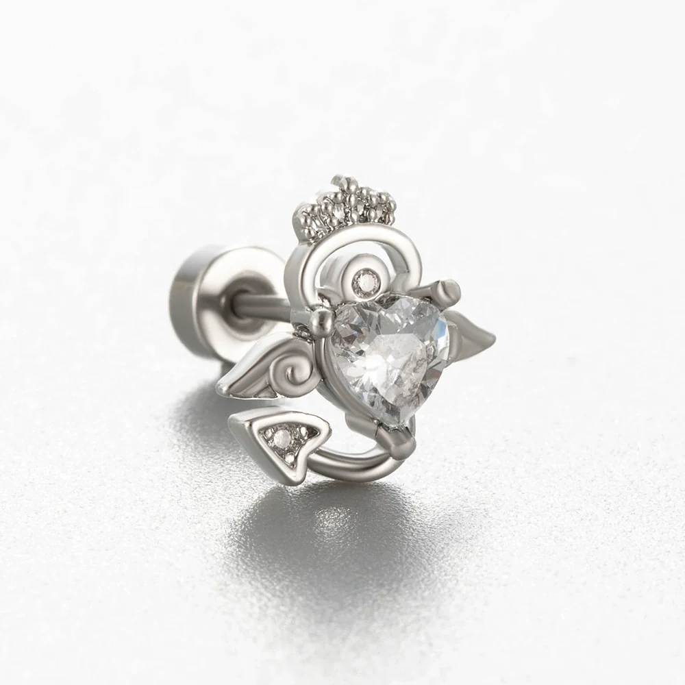 Titanium Steel Cartilage Ear Nail With Cute Bear Love Zircon Inlaid For Women - Image 12