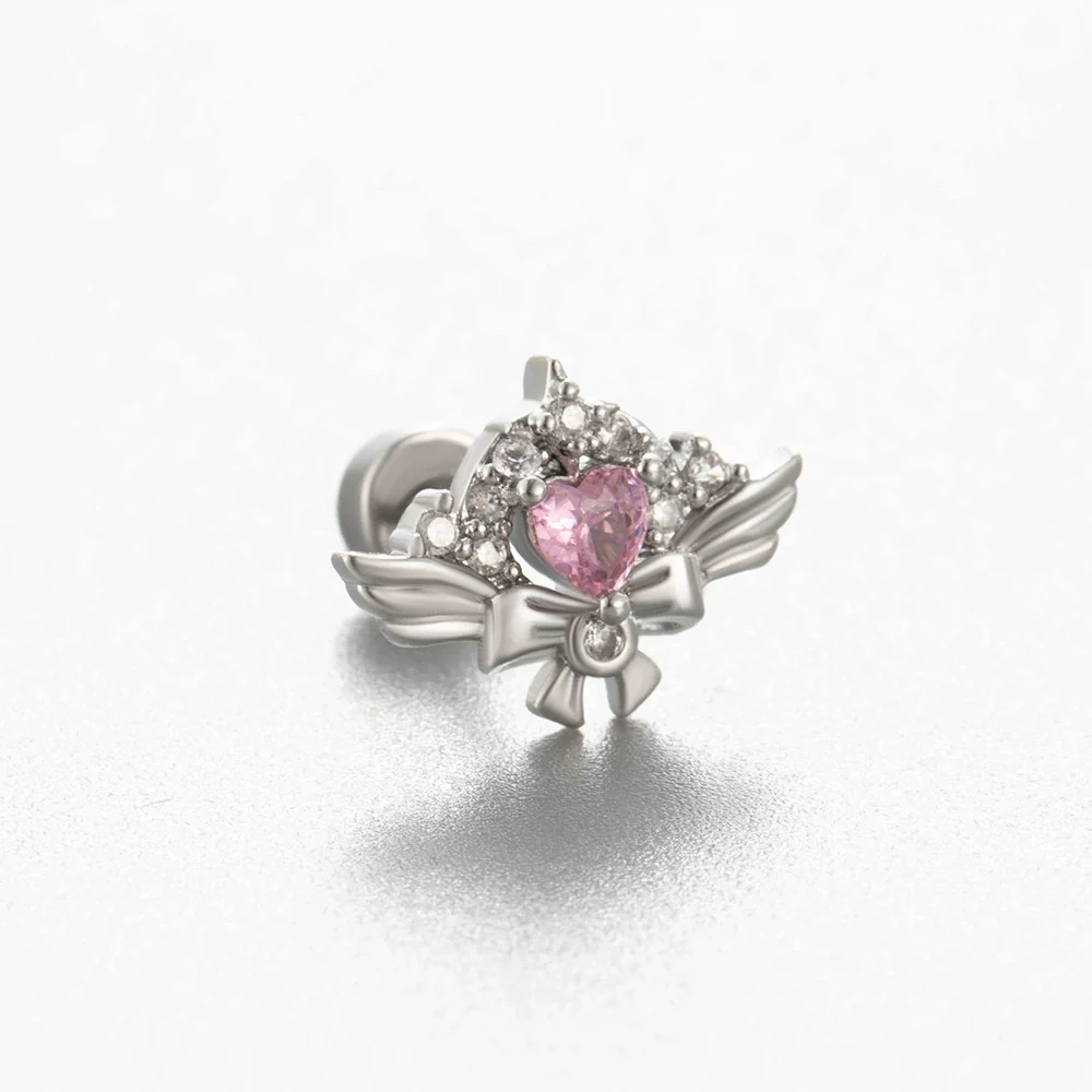Titanium Steel Cartilage Ear Nail With Cute Bear Love Zircon Inlaid For Women - Image 7