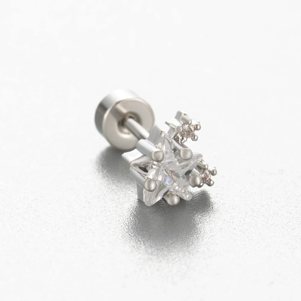 Titanium Steel Cartilage Ear Nail With Cute Bear Love Zircon Inlaid For Women - Image 9