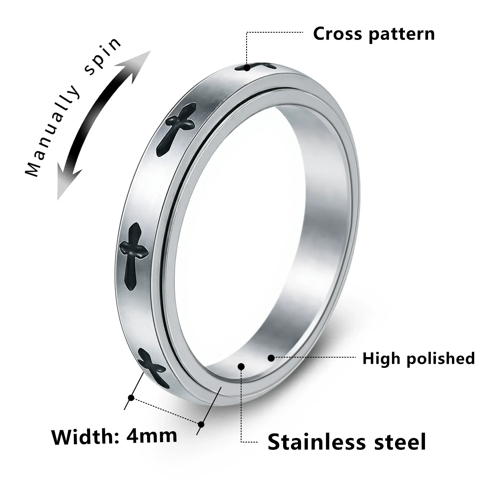 Titanium Steel Crossshaped Rotatable Stressreducing Ring With Animal And Zodiac Styling And Seiko Design For Women - Image 5