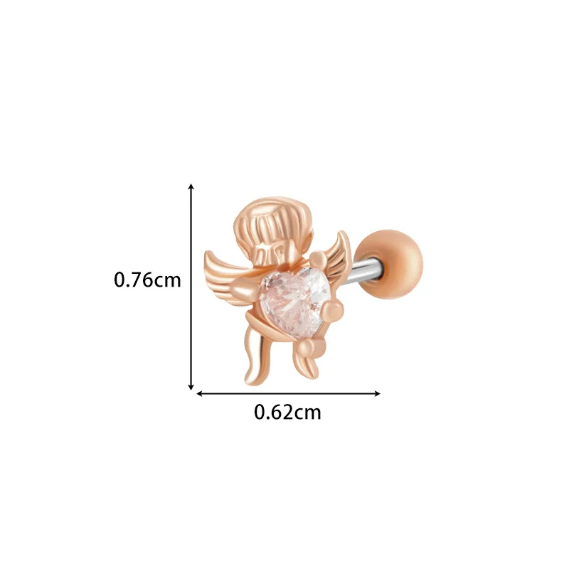 Titanium Steel Ear Studs With Copper Inlaid Zircon Angel Love Cherry Bow And Flower Pattern Electroplated For Women - Image 20