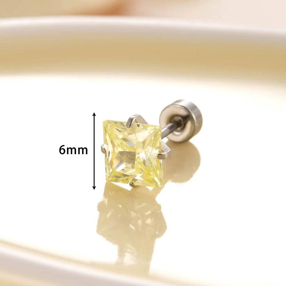 Titanium Steel Earrings With Square Zircon Inlaid Geometric Sweet Girly Style - Image 10