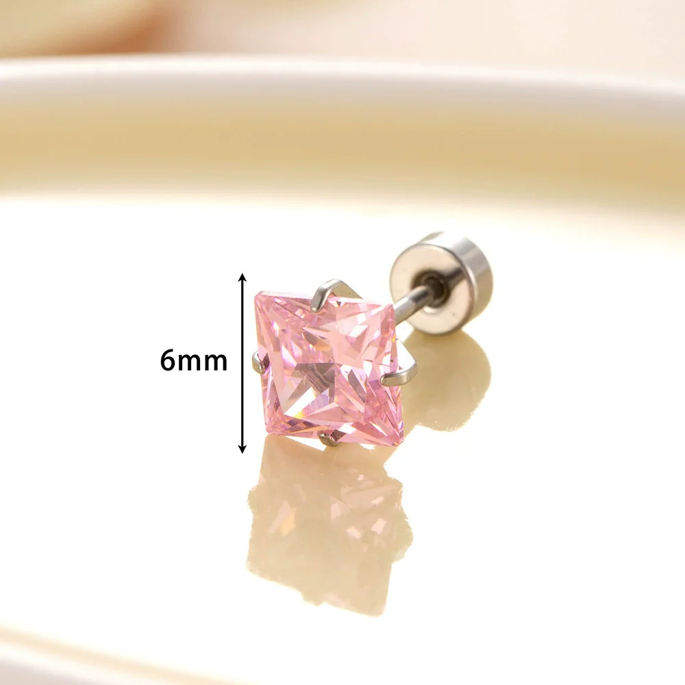 Titanium Steel Earrings With Square Zircon Inlaid Geometric Sweet Girly Style - Image 6