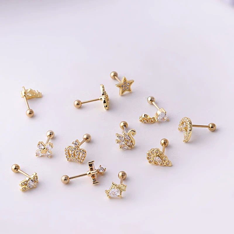 Titanium Steel Electroplated Women's Earrings With Crown Butterfly Star And Moon Shapes - Image 5
