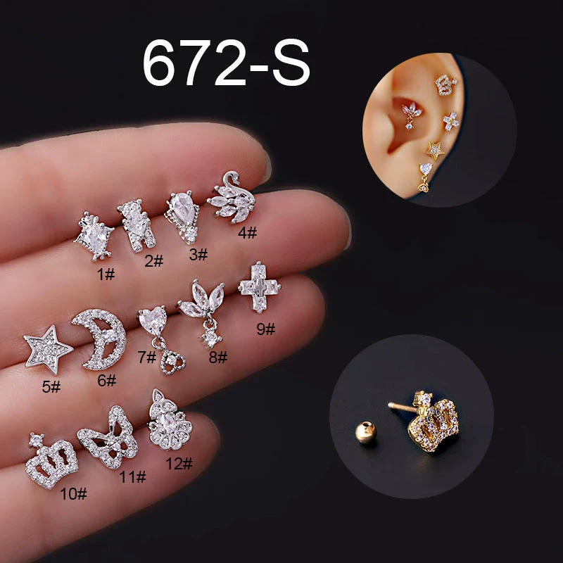 Titanium Steel Electroplated Women's Earrings With Crown Butterfly Star And Moon Shapes - Image 6