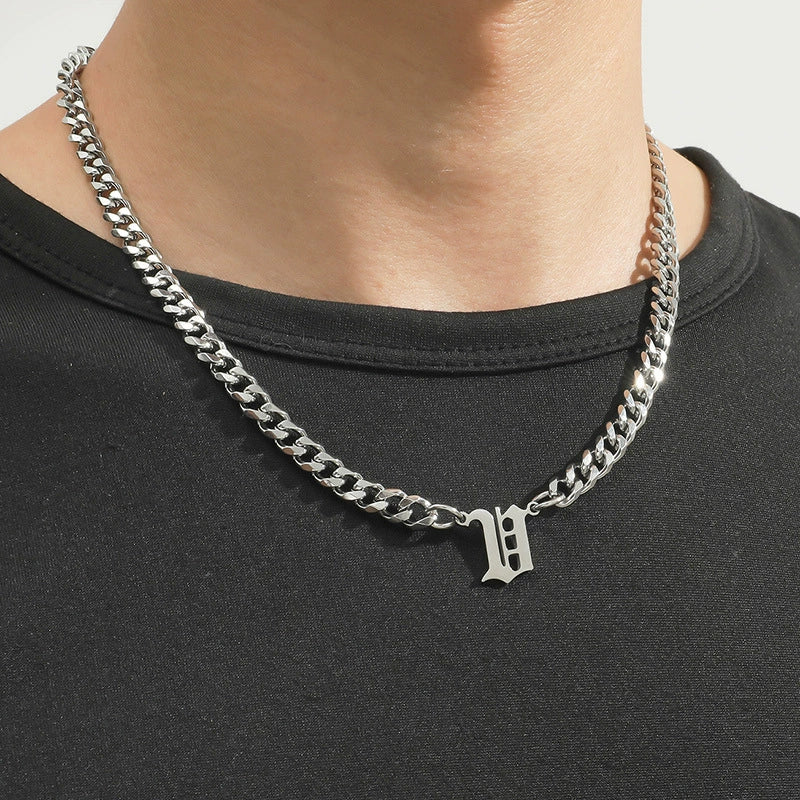 Titanium Steel English Alphabet Pendant Necklace With Cuban Chain Electroplating Hip Hop Fashion Style - Image 17