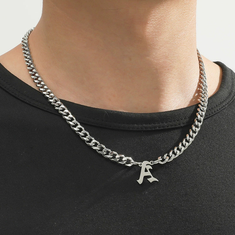 Titanium Steel English Alphabet Pendant Necklace With Cuban Chain Electroplating Hip Hop Fashion Style - Image 2