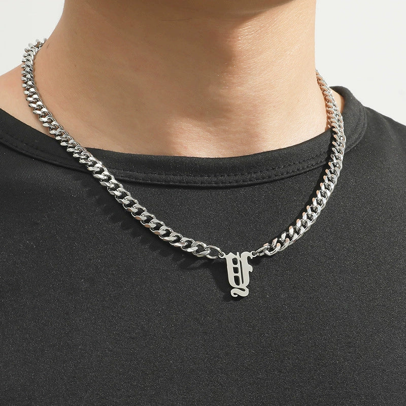 Titanium Steel English Alphabet Pendant Necklace With Cuban Chain Electroplating Hip Hop Fashion Style - Image 20