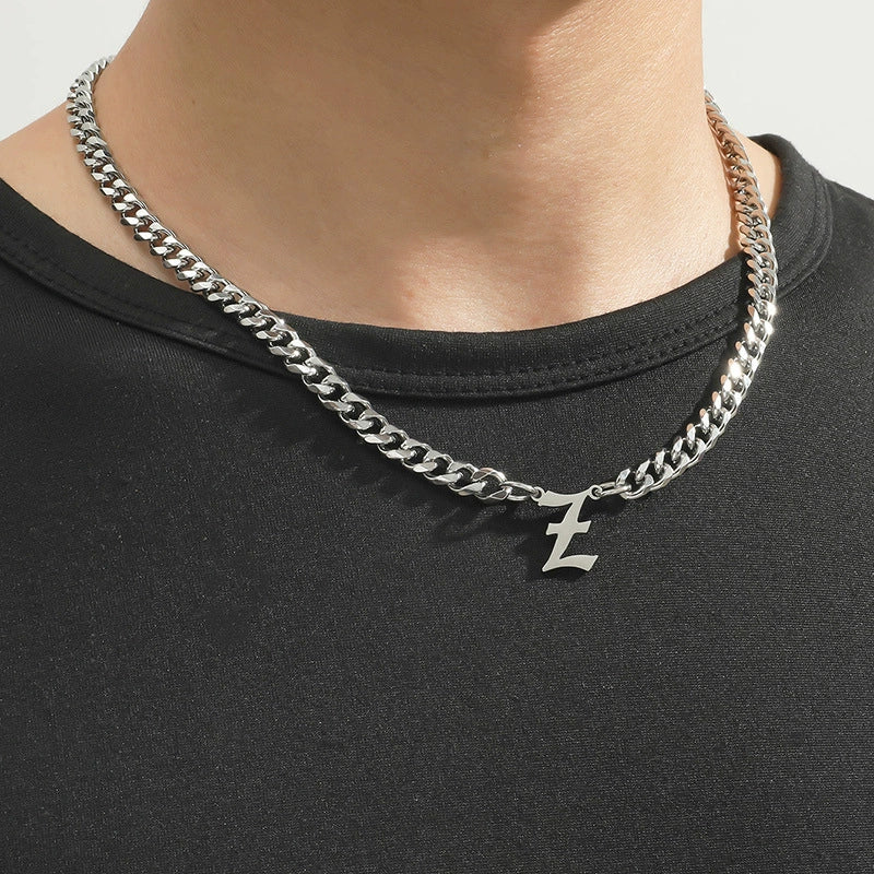 Titanium Steel English Alphabet Pendant Necklace With Cuban Chain Electroplating Hip Hop Fashion Style - Image 21