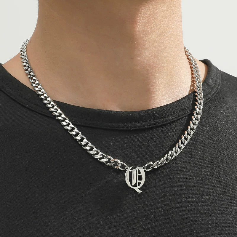 Titanium Steel English Alphabet Pendant Necklace With Cuban Chain Electroplating Hip Hop Fashion Style - Image 24