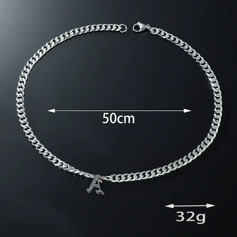 Titanium Steel English Alphabet Pendant Necklace With Cuban Chain Electroplating Hip Hop Fashion Style - Image 3