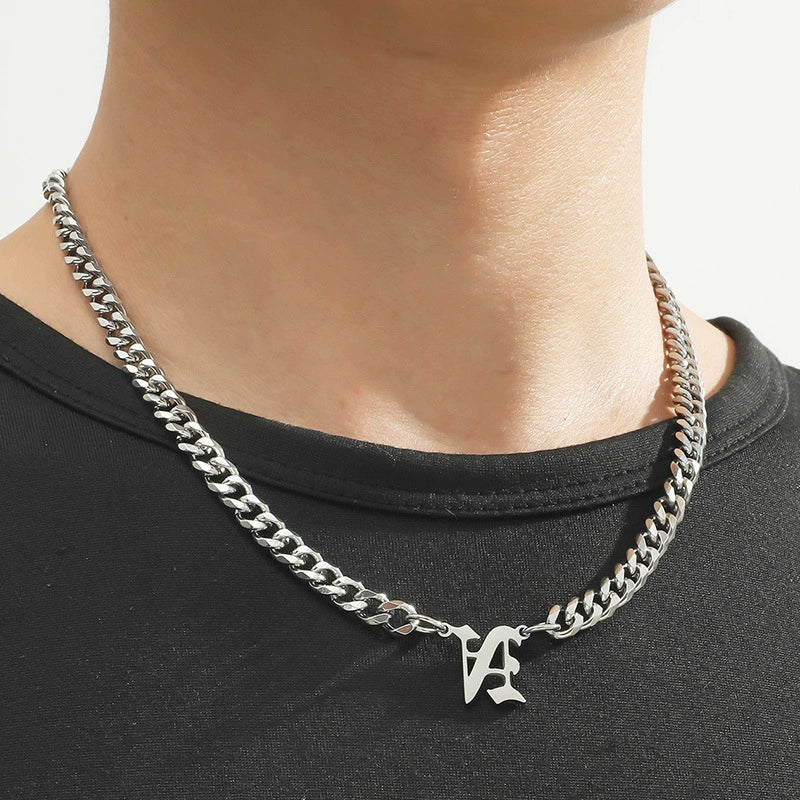 Titanium Steel English Alphabet Pendant Necklace With Cuban Chain Electroplating Hip Hop Fashion Style - Image 4