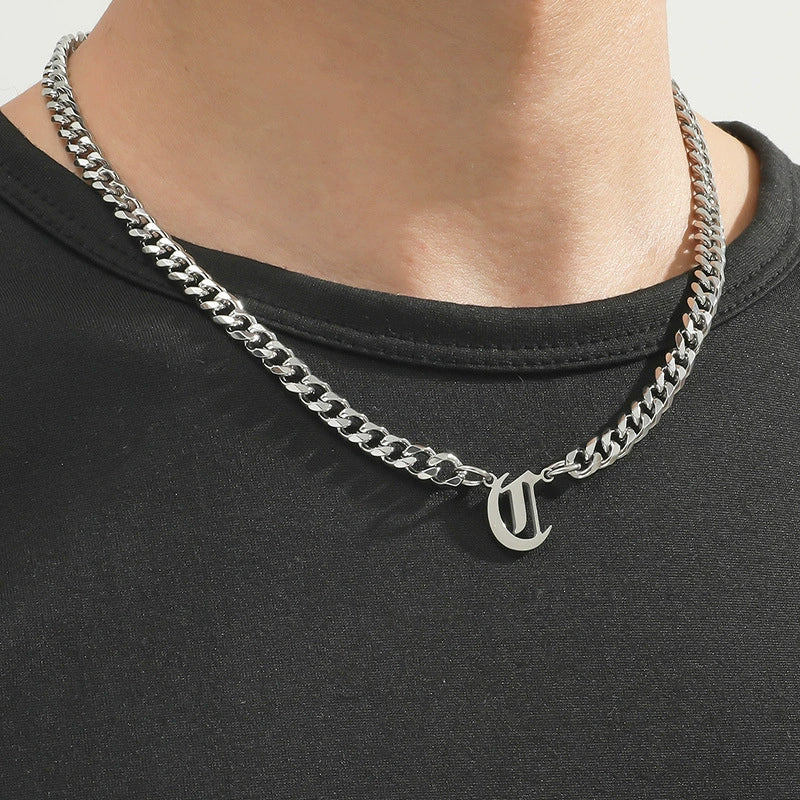 Titanium Steel English Alphabet Pendant Necklace With Cuban Chain Electroplating Hip Hop Fashion Style - Image 7
