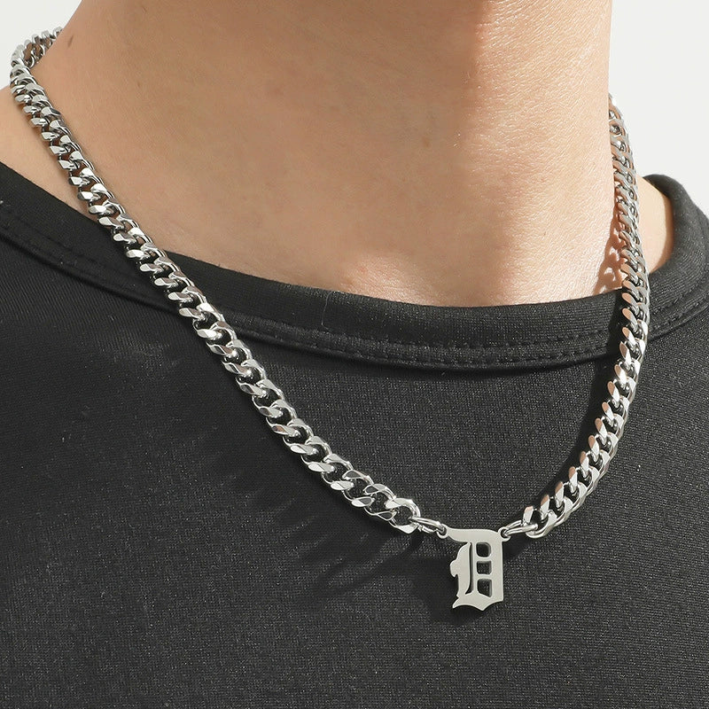 Titanium Steel English Alphabet Pendant Necklace With Cuban Chain Electroplating Hip Hop Fashion Style - Image 8